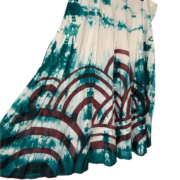 Green Habit Boho Full A Line Cotton Green Oatmeal Art to Wear Midi Skirt US 6 - Picture 3 of 15
